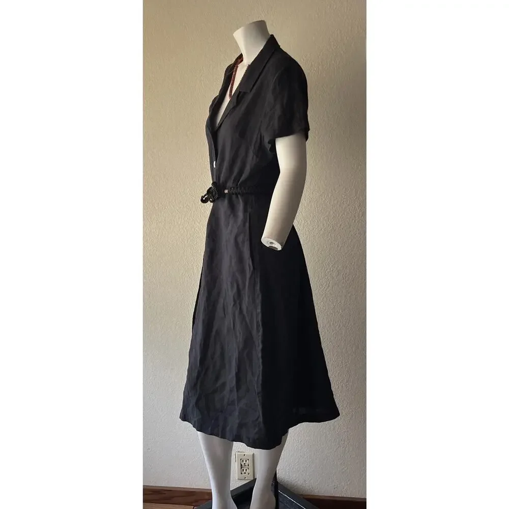 Quince 100% European Linen Button Front Dress | Black |Medium | Missing Belt - Picture 2 of 16